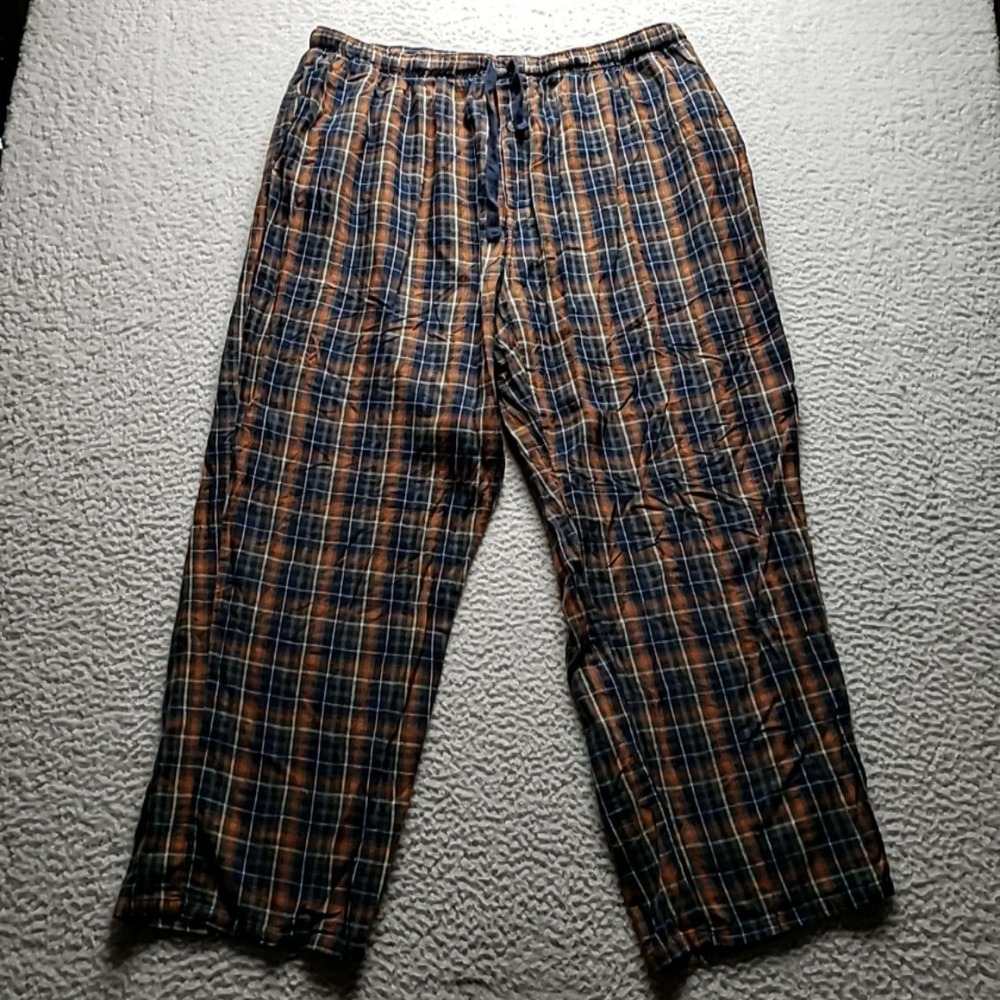 St. John's Bay Pajama Pants Mens 2XL Blue Plaid Flannel Lounge Sleepwear Cotton